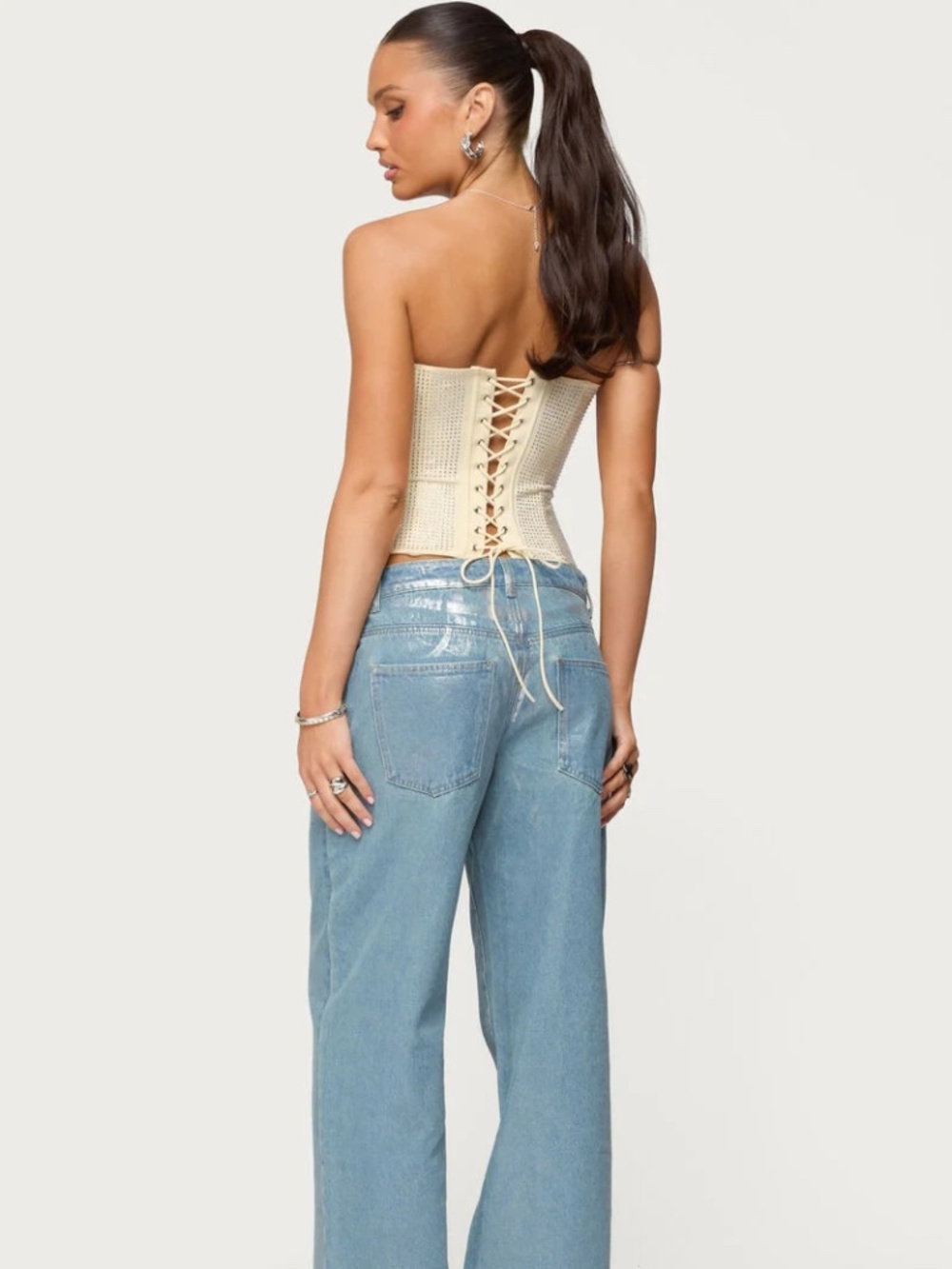 NWOT Edikted Vezza Strapless Rhinestone Corset - Picture 2 of 8